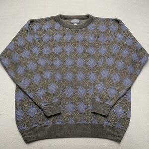 Jantzen Classics Sweater Mens Extra Large Gray Blue Argyle Crewneck Knit Pattern